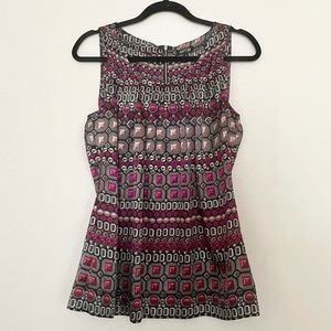 Apt. 9 Gemstone Tank Blouse w/ Pleated Neck, Black Tie Belt, and Zipper Back